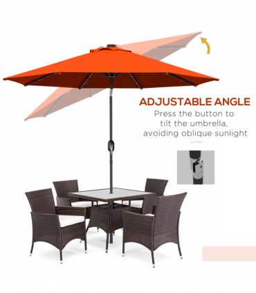 Outsunny 24 LED Solar Powered Parasol Umbrella Garden Tilt Outdoor String Light