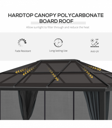 Outsunny 3 x 3.6m Aluminium Hardtop Gazebo Canopy with Polycarbonate Top