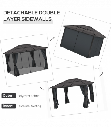 Outsunny 3 x 3.6m Aluminium Hardtop Gazebo Canopy with Polycarbonate Top