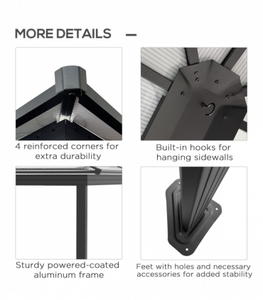 Outsunny 3 x 3.6m Aluminium Hardtop Gazebo Canopy with Polycarbonate Top