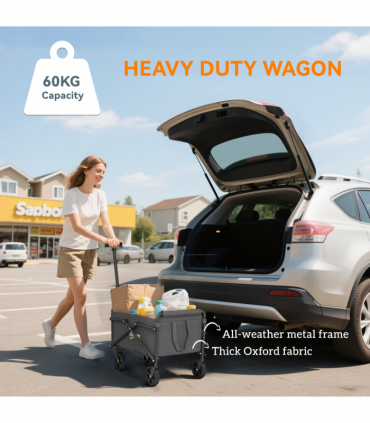 Outsunny 41L Festival Trolley, 60kg Heavy Duty Folding Trolley Cart, Grey