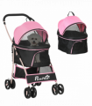 PawHut 3 In 1 Pet Stroller, Detachable Dog Cat Travel Carriage - Pink