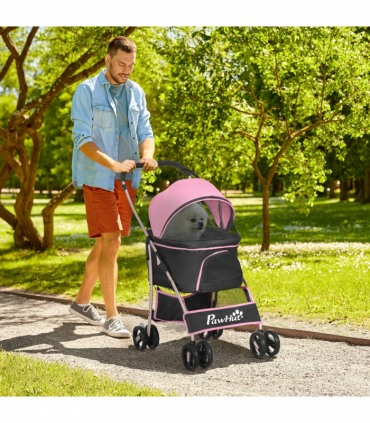 PawHut 3 In 1 Pet Stroller, Detachable Dog Cat Travel Carriage - Pink
