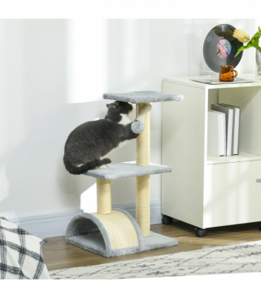 PawHut 72cm Cat Tree Climbing Tower with Sisal Scratching Post - Light Grey