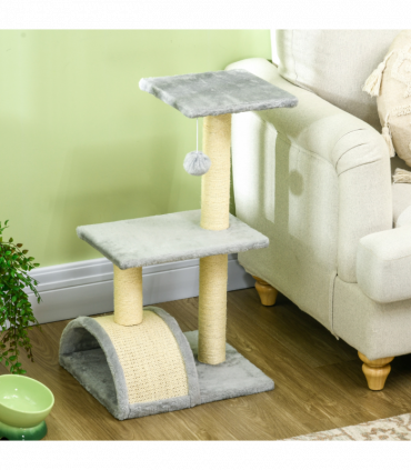 PawHut 72cm Cat Tree Climbing Tower with Sisal Scratching Post - Light Grey