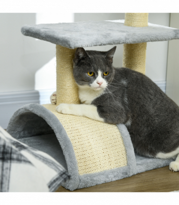 PawHut 72cm Cat Tree Climbing Tower with Sisal Scratching Post - Light Grey
