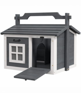 PawHut Rabbit Hutch Indoor Outdoor w/ Top Handle, Openable Roof - Grey