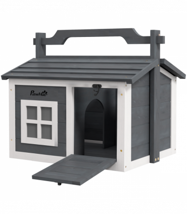 PawHut Rabbit Hutch Indoor Outdoor w/ Top Handle, Openable Roof - Grey