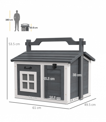PawHut Rabbit Hutch Indoor Outdoor w/ Top Handle, Openable Roof - Grey