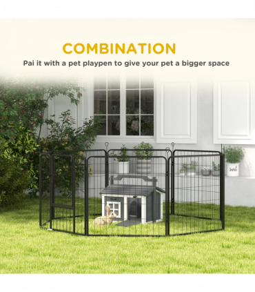 PawHut Rabbit Hutch Indoor Outdoor w/ Top Handle, Openable Roof - Grey