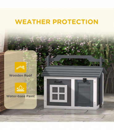 PawHut Rabbit Hutch Indoor Outdoor w/ Top Handle, Openable Roof - Grey