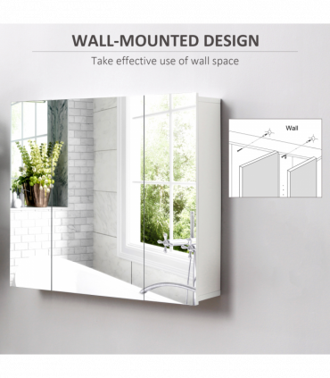 kleankin Bathroom Mirror Cabinet Wall Mount Storage organiser w/ Door, White