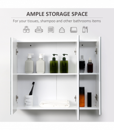 kleankin Bathroom Mirror Cabinet Wall Mount Storage organiser w/ Door, White