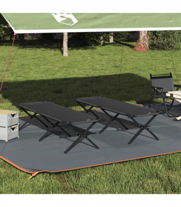 vidaXL Folding Camping Bed Folding Manual Black Oxford fabric