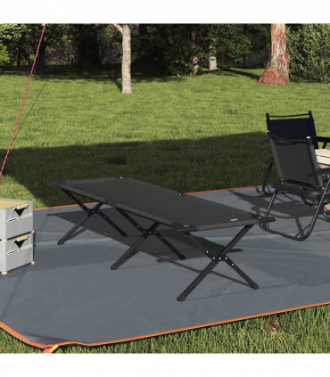 vidaXL Folding Camping Bed Folding Manual Black Oxford fabric
