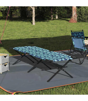 vidaXL Folding Camping Bed Folding Manual Leaf pattern Oxford fabric
