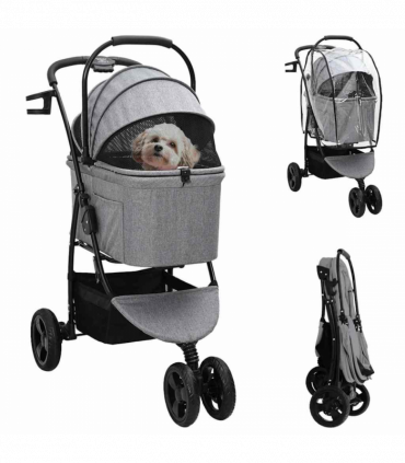 vidaXL Folding Pet Stroller Grey 78 x 54 x 101 cm 600D Oxford fabric