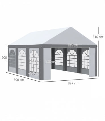 6 x 4m Party Tent, Marquee Gazebo with Sides, Six Windows and Double Doors