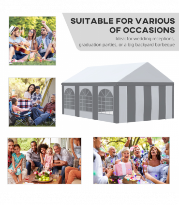 6 x 4m Party Tent, Marquee Gazebo with Sides, Six Windows and Double Doors