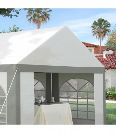 6 x 4m Party Tent, Marquee Gazebo with Sides, Six Windows and Double Doors