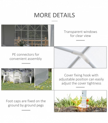 Garden Gazebo White Polyethylene Plastic 5.83m x 2.95m x 2.55m Large Spacious