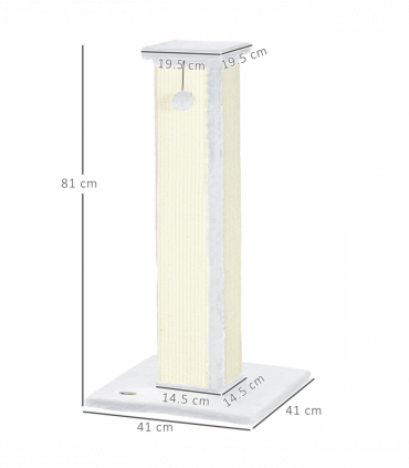 PawHut 81cm Cat Scratching Post w/ Sisal Rope, Hanging Ball Soft Plush White