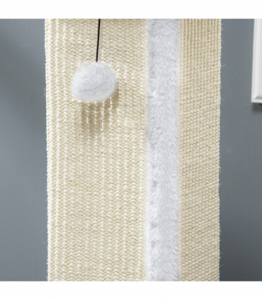 PawHut 81cm Cat Scratching Post w/ Sisal Rope, Hanging Ball Soft Plush White