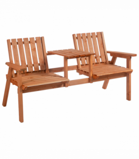 2-Seater Fir Wood Bench w/ Centre Table