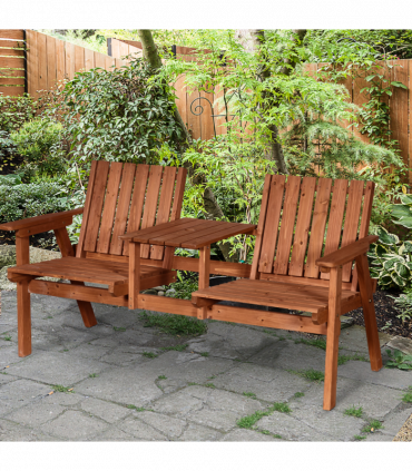 2-Seater Fir Wood Bench w/ Centre Table