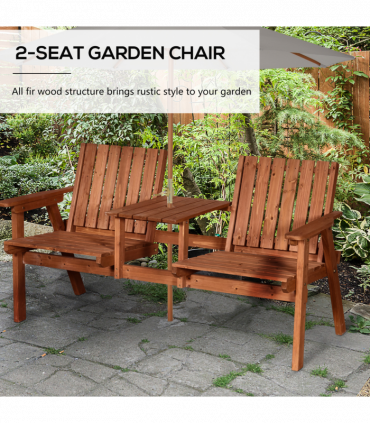 2-Seater Fir Wood Bench w/ Centre Table