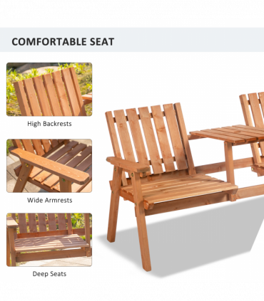 2-Seater Fir Wood Bench w/ Centre Table