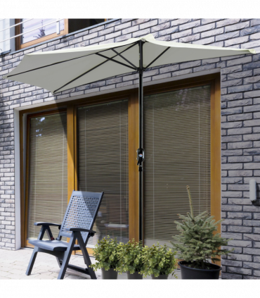 2.7 m Half Round Umbrella Parasol-Beige Polyester/Aluminum