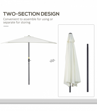 2.7 m Half Round Umbrella Parasol-Beige Polyester/Aluminum