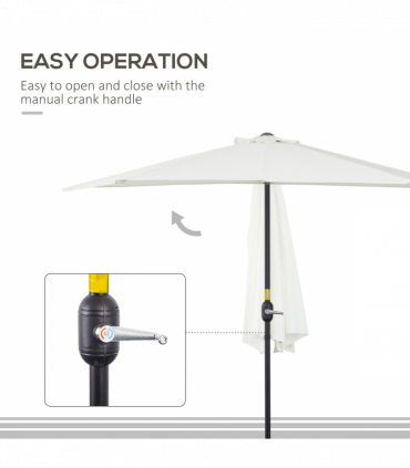 2.7 m Half Round Umbrella Parasol-Beige Polyester/Aluminum