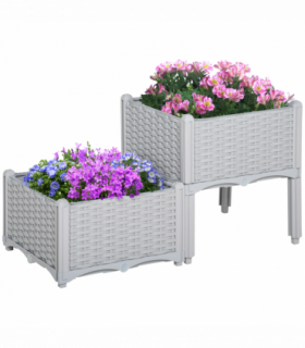 Plant Stand Grey Plastic 2 Tier 45cm x 45cm x 40cm Flower Planter Box