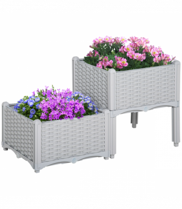 Plant Stand Grey Plastic 2 Tier 45cm x 45cm x 40cm Flower Planter Box