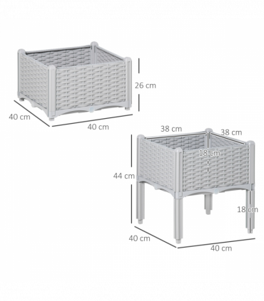 Plant Stand Grey Plastic 2 Tier 45cm x 45cm x 40cm Flower Planter Box