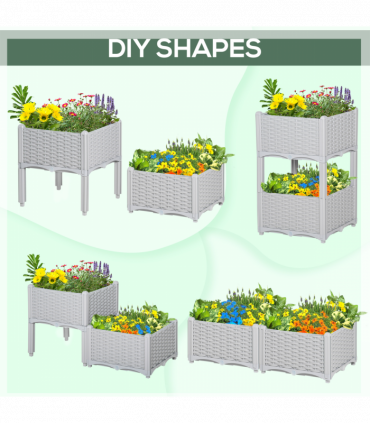 Plant Stand Grey Plastic 2 Tier 45cm x 45cm x 40cm Flower Planter Box