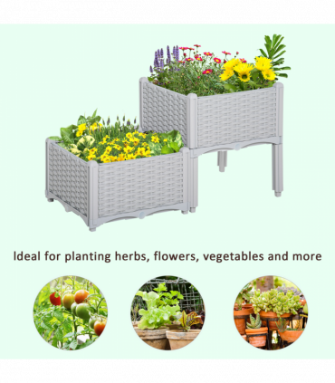 Plant Stand Grey Plastic 2 Tier 45cm x 45cm x 40cm Flower Planter Box