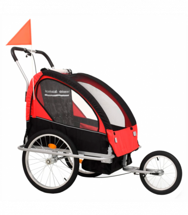 2-in-1 Kids' Bicycle Trailer & Stroller Black and Red