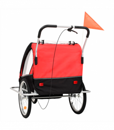 2-in-1 Kids' Bicycle Trailer & Stroller Black and Red