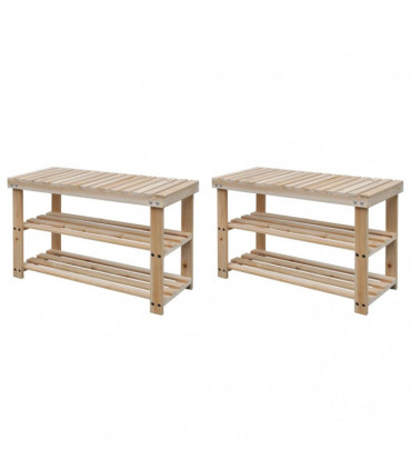 2-in-1 Shoe Rack with Bench Top 2 pcs Solid Wood