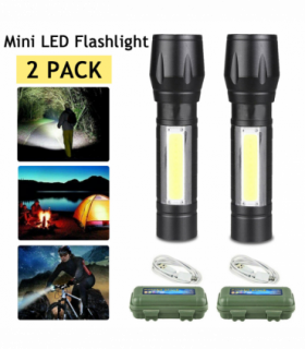 2Pcs Mini Zoomable LED Flashlight USB RechargeableCamping Hiking Flashlight Work light
