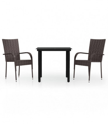 3 Piece Outdoor Dining Set Brown and Black