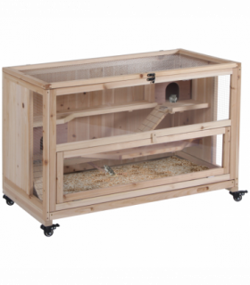 3-Tier Wooden Hamster Cage, Roden Small Animals Hutch, Ladders, Natural Wood