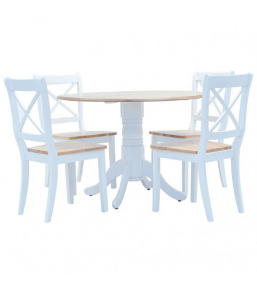 5 Piece Dining Set Solid Rubber Wood White and Brown