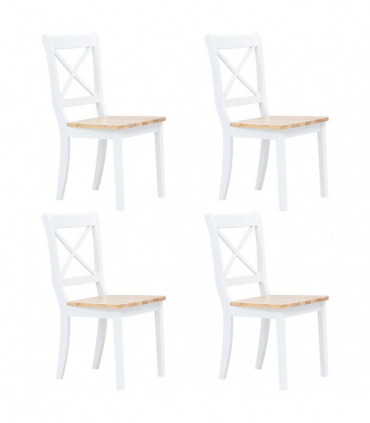 5 Piece Dining Set Solid Rubber Wood White and Brown