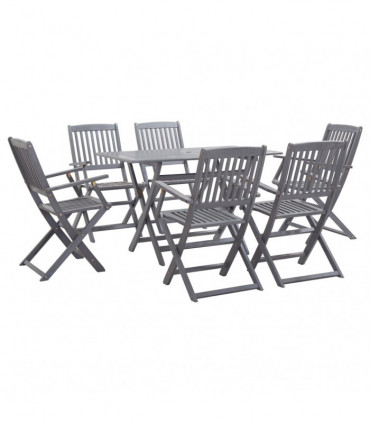 7 Piece Garden Dining Set Solid Acacia Wood Grey