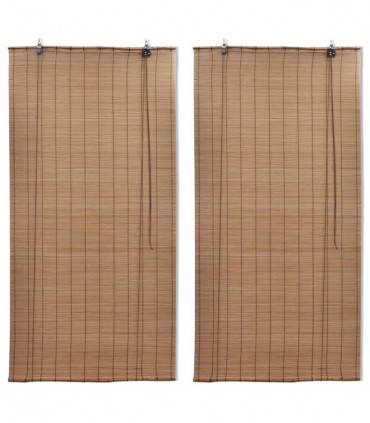 Bamboo Roller Blinds 2 pcs Brown 120x220 cm