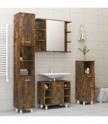 Bathroom Cabinet Smoked Oak 30x30x95 cm Engineered Wood